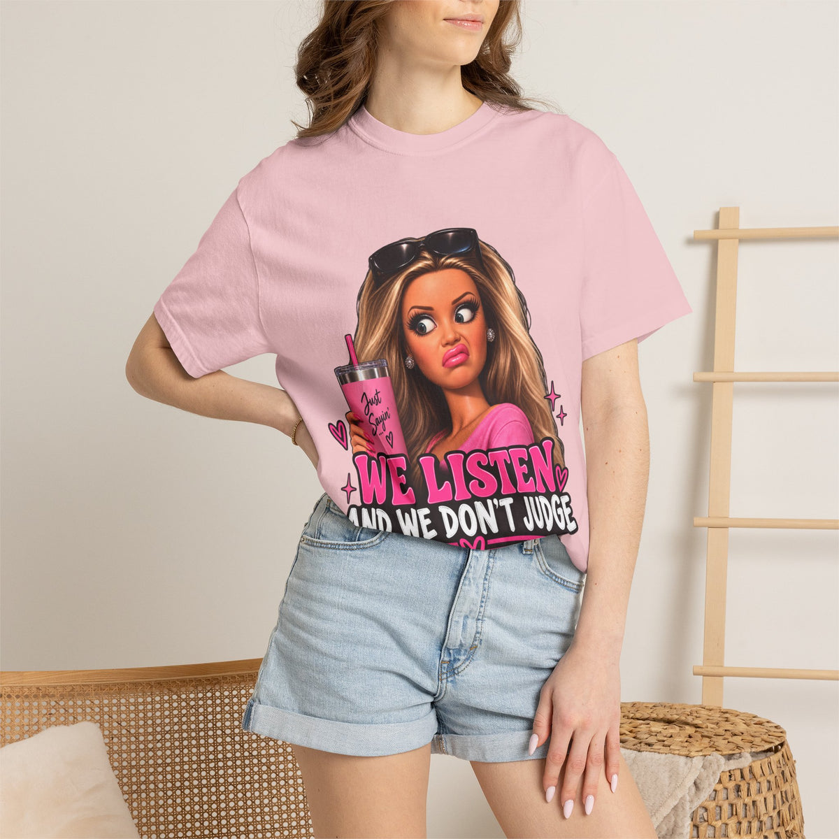 We Listen & We Don’t Judge Funny Graphic Tee
